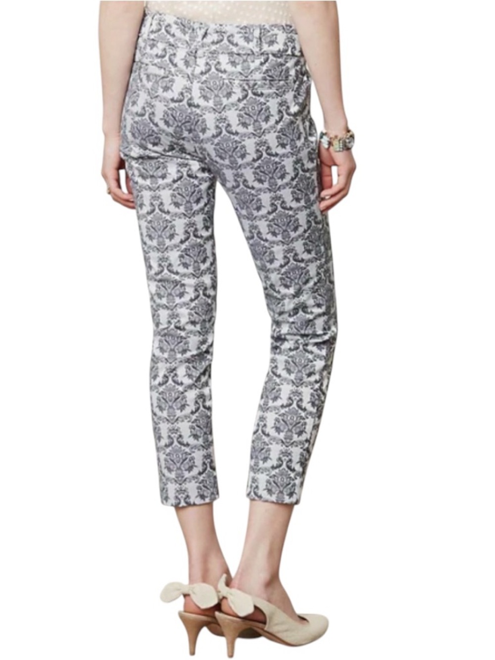 Anthropologie Cartonnier Grey/Silver Baroque Cotton Stretch Skinny Pants (6)